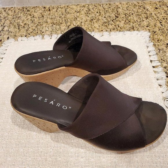 Pesaro Cork Wedge Platform Slip On Shoes Dark Brown ~ Size 7 1/2 - Picture 4 of 5